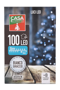 LUCI DI NATALE A LED 100LED BIANCO GHIACCIO INTERNO ESTERNO IP44 8 GIOCHI DI LUCI CON MEMORIA