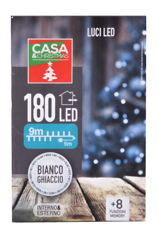 LUCI DI NATALE A LED 180LED BIANCO GHIACCIO INTERNO ESTERNO IP44 8 GIOCHI DI LUCI CON MEMORIA