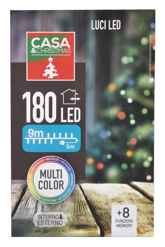 LUCI DI NATALE A LED 180LED MULTICOLOR INTERNO ESTERNO IP44 8 GIOCHI DI LUCI CON MEMORIA