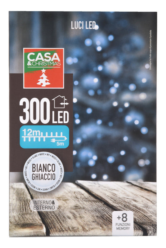LUCI DI NATALE A LED 300LED BIANCO GHIACCIO INTERNO ESTERNO IP44 8 GIOCHI DI LUCI CON MEMORIA