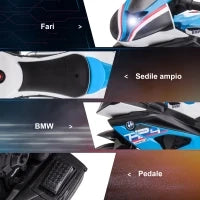 Moto per Bambini 18-60 Mesi Modello BMW HP4 con Fari, Musica e Pedali, in PP e Metallo, 82.5x42x54 cm, Blu