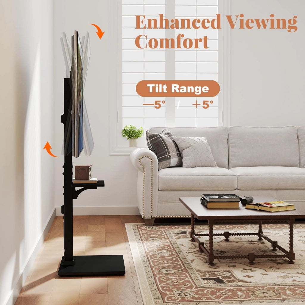 Supporto TV da Pavimento per LCD LED da 32-70 Pollici, Porta TV Regolabile in Altezza a 7 Livelli, Carico 50 KG, VESA Max 600 X 400 MM, con Presa Integrata, Ripiano per TV Piatto/Curvato