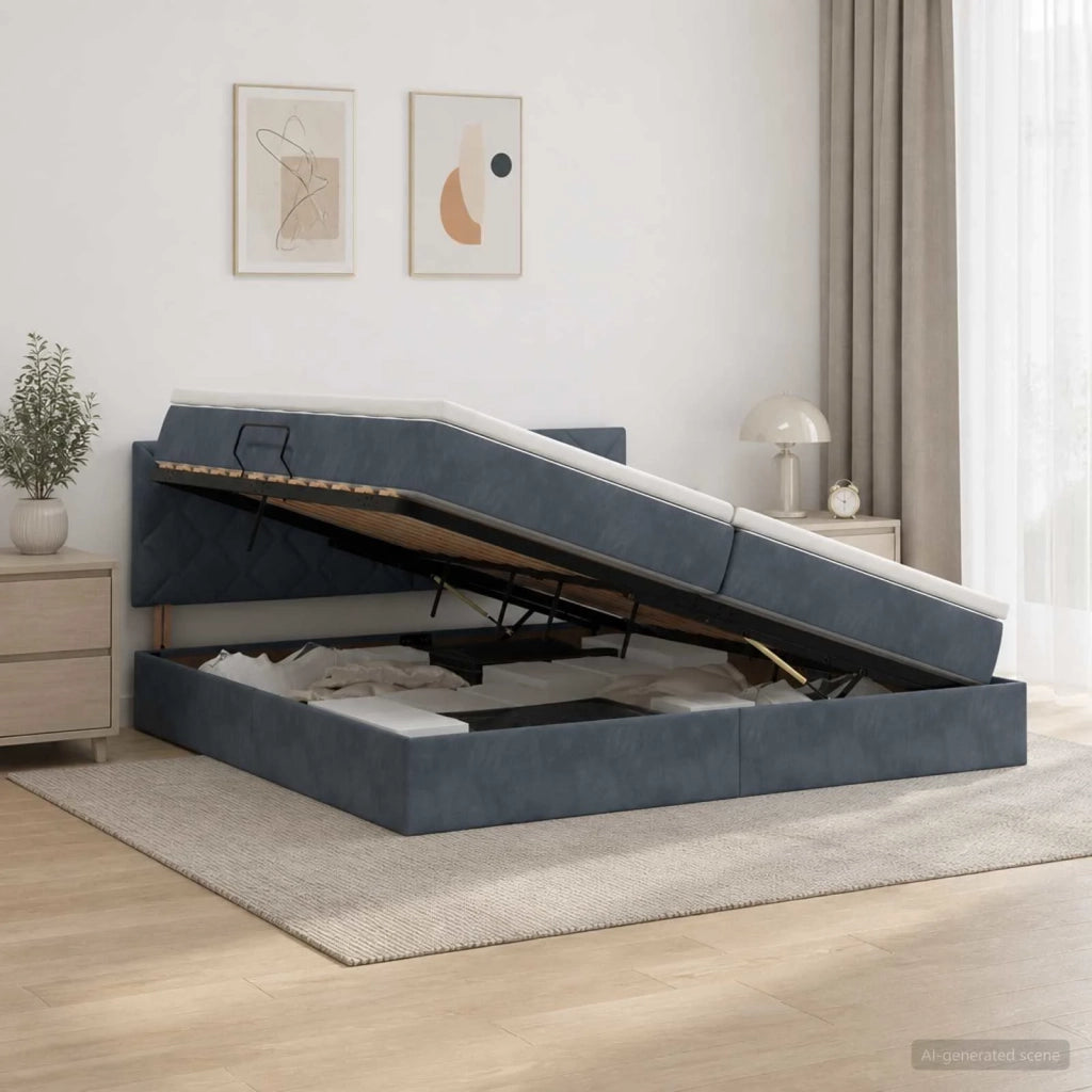 Letto con contenitore LED e materasso Grigio Scuro 200 x 200 cm 3459331
