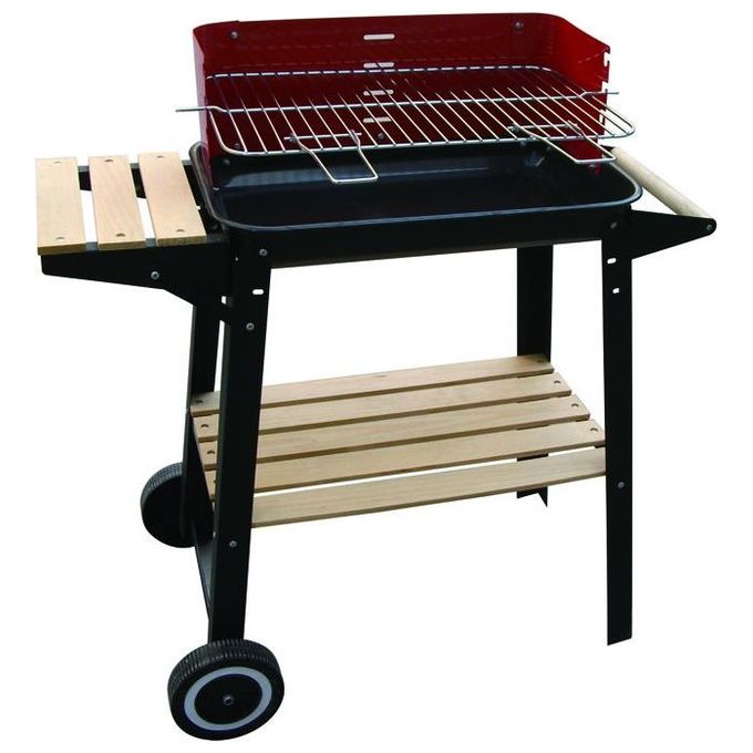 Blinky Woody-48 Barbecue Carrello A legna Nero, Rosso, Legno