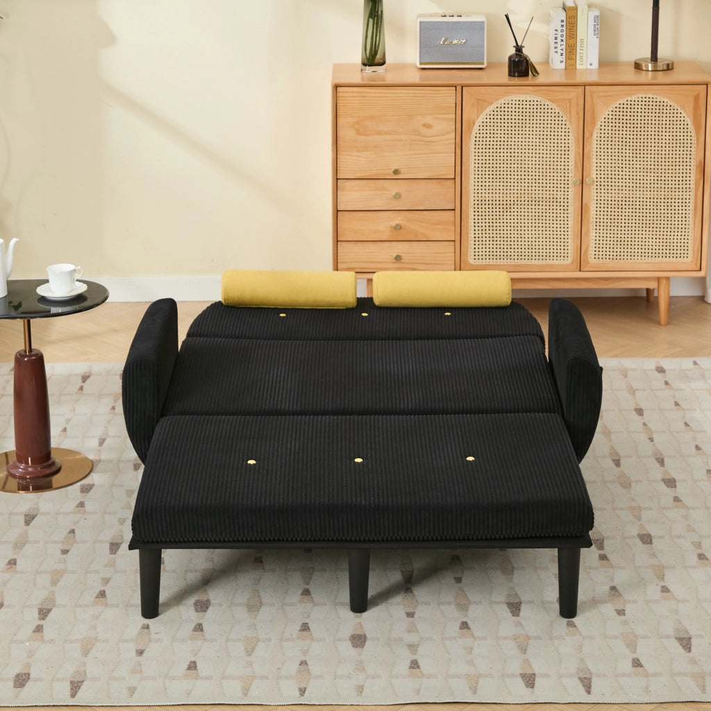 Divano multiforme con schienale regolabile e cuscini cilindrici, struttura in metallo, in velluto nero 119 × 68 × 24 cm
