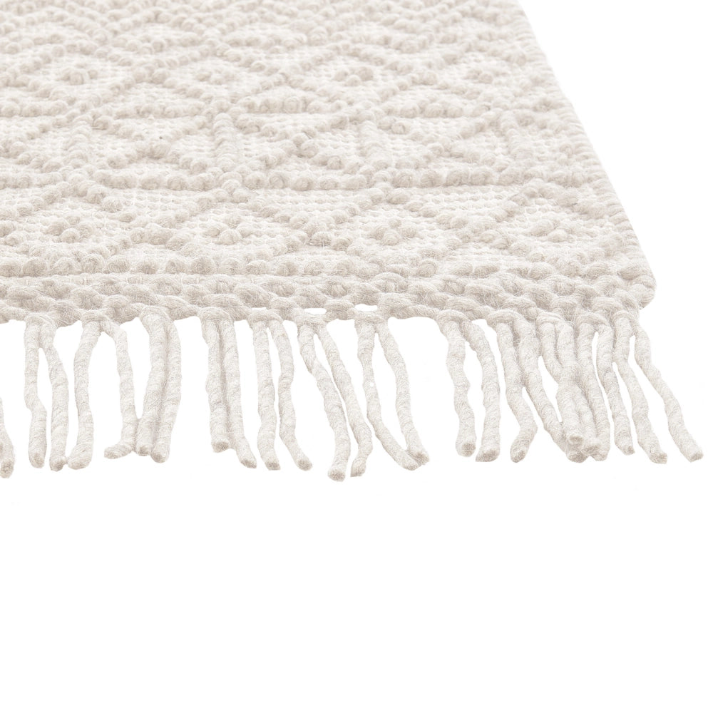 Tappeto in lana poliestere beige chiaro 200 x 300 cm Motivo geometrico Nappe Boho Moderno 