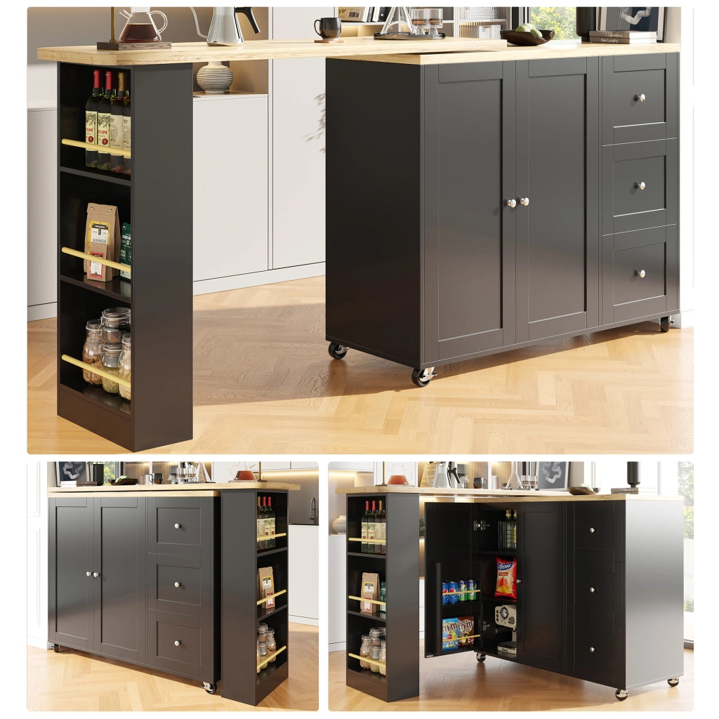 Tavolino Multifunzione Girevole con Cassetti e Rotelle ¨C MINIMAL ¨C Nero, 39x106 cm