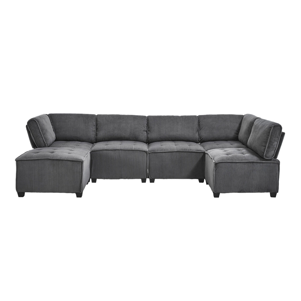Divano modulare ergonomico 6 posti in tessuto a coste grigio; configurabile