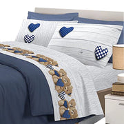 Completo letto lenzuola orsetti con stampa fotografica 100% cotone made in italy Blu - 1 Piazza e mezza