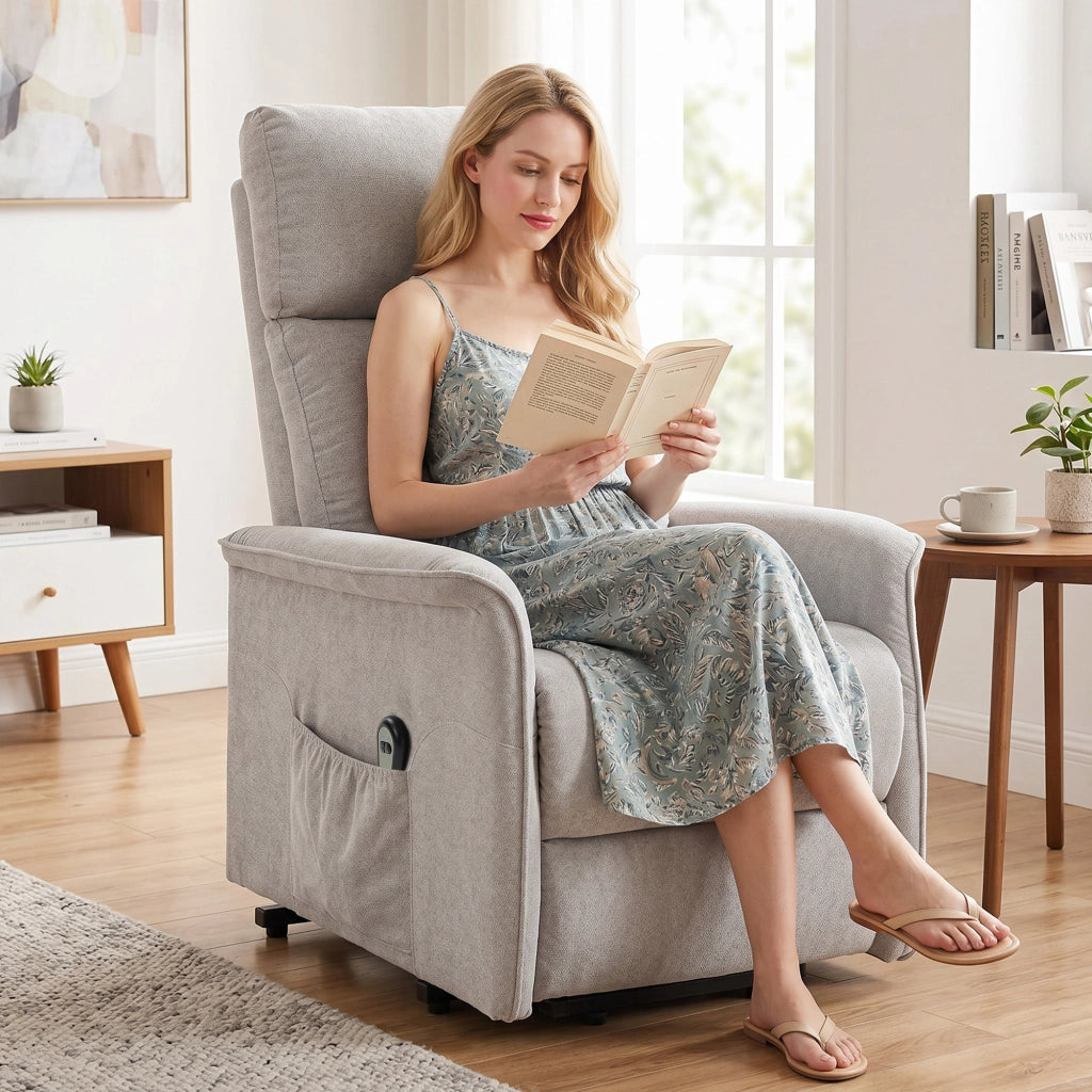 Poltrona Relax Elettrica Alzapersona ¨C Xylo ¨C Tessuto Chenille Grigio con Poggiapiedi Reclinabile