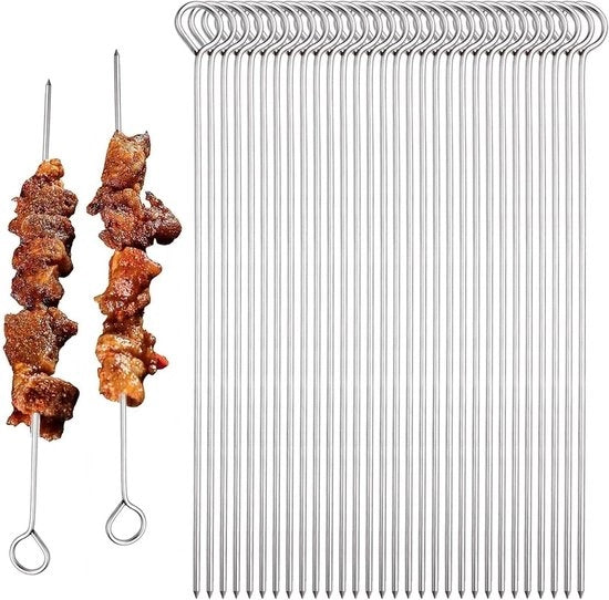 Griglia a Grillspiezen RVS 25 cm - 30 Stuks per Sjasliek BBQ - Riciclabile & Adatto per Camping & Picnic