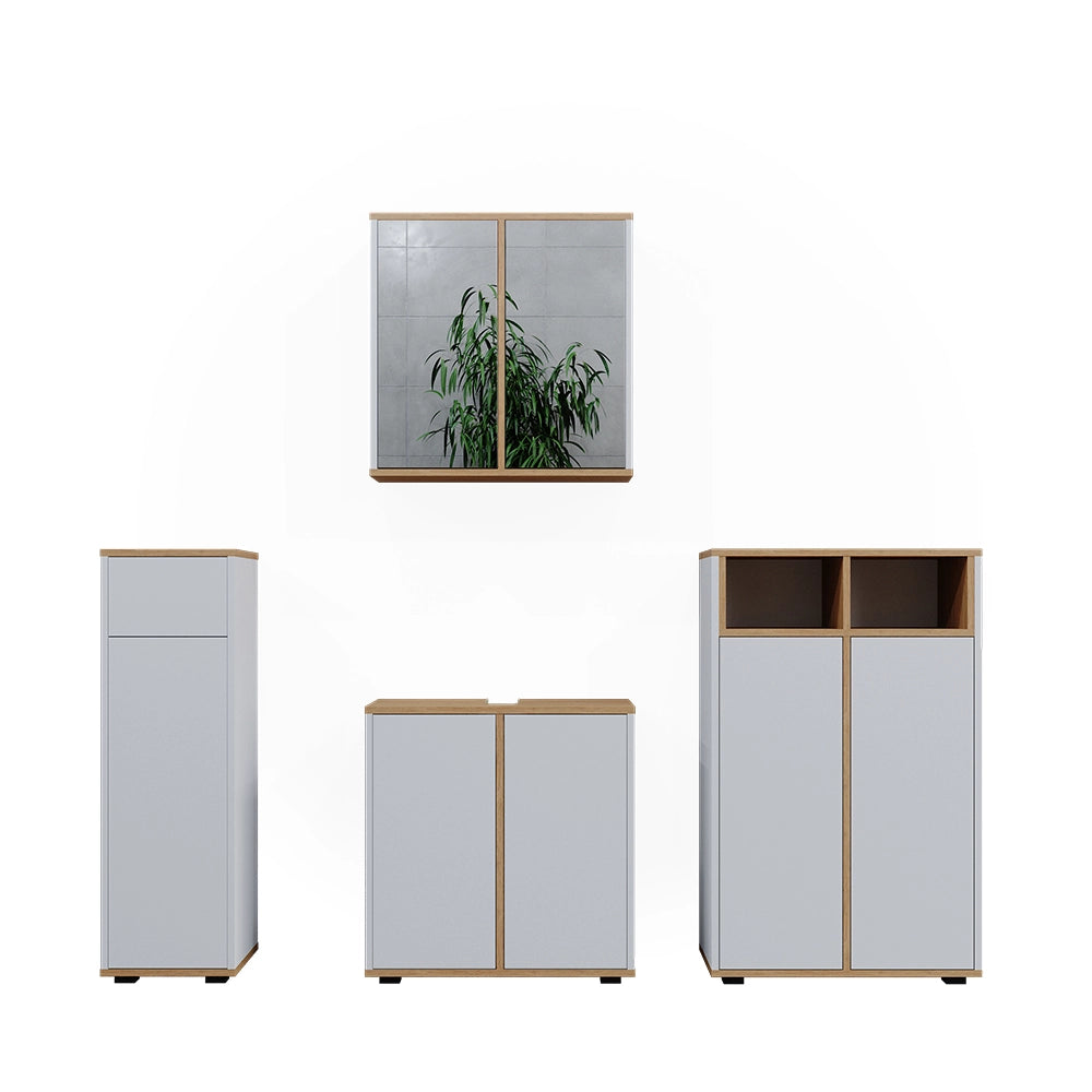 Vicco Set mobili bagno Bianco/Artisan 4 parti con due cabinet midi