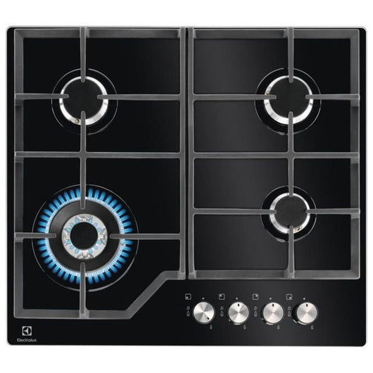 Electrolux EGM6343YAK piano cottura Nero Da incasso 60 cm Piano cottura a gas su vetro 4 Fornello(i)