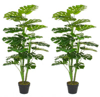 Set 2 Piante Artificiali di Filodendro 60x60x120 cm in Plastica con Vasi Verde