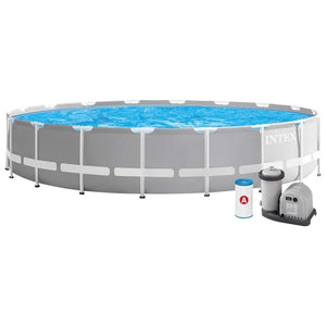 Intex 26756NP Piscina Fuori Terra Prisma Frame Rotonda Pompa Filtro 5678 L-h Scaletta Telo Base e Copertura 32695 L Acciaio e PVC Grigio 610x132 cm 610cm x132cm Con Pompa Filtro