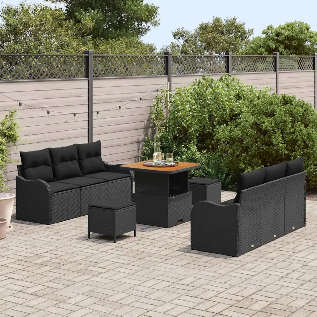 Set Divano da Giardino con cuscino con archiviazione 9 pcs Nero 3364164