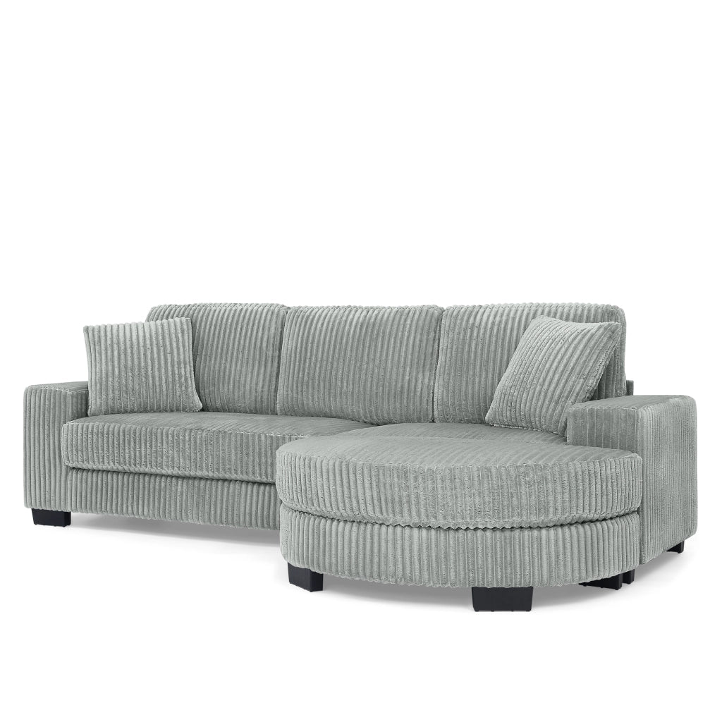 Divano Angolare 4 Posti con Poggiapiedi ¨C MINIMAL ¨C Tessuto Velluto a Coste Grigio, 256x134x89 cm