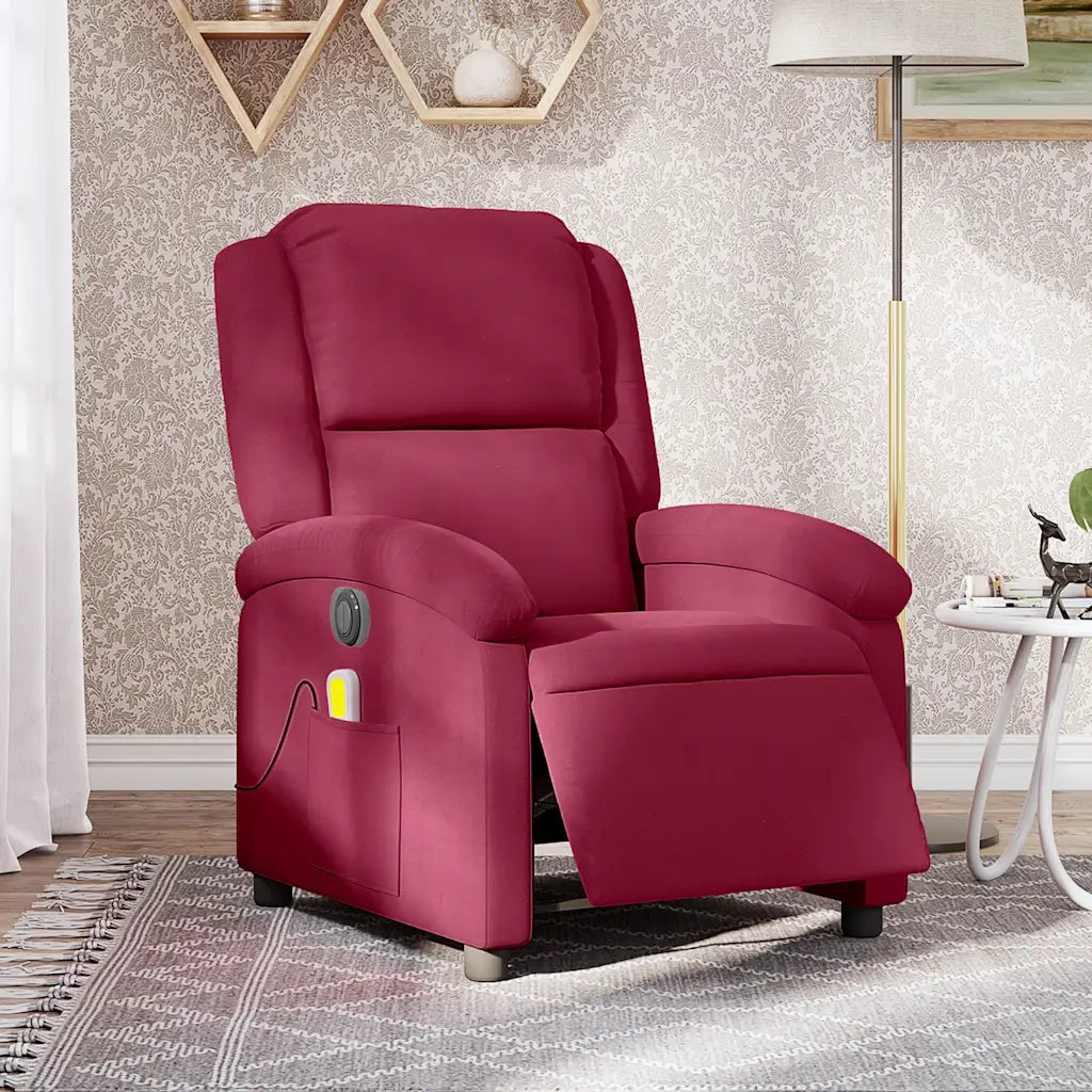 Poltrona Massaggiante | Sedia Relax Reclinabile Elettrica Rosso Vino Velluto