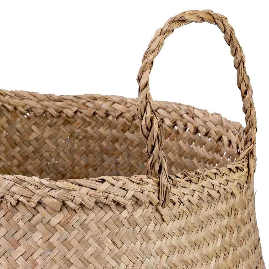 Cestino blu naturale con manici, D35x30/46h cm