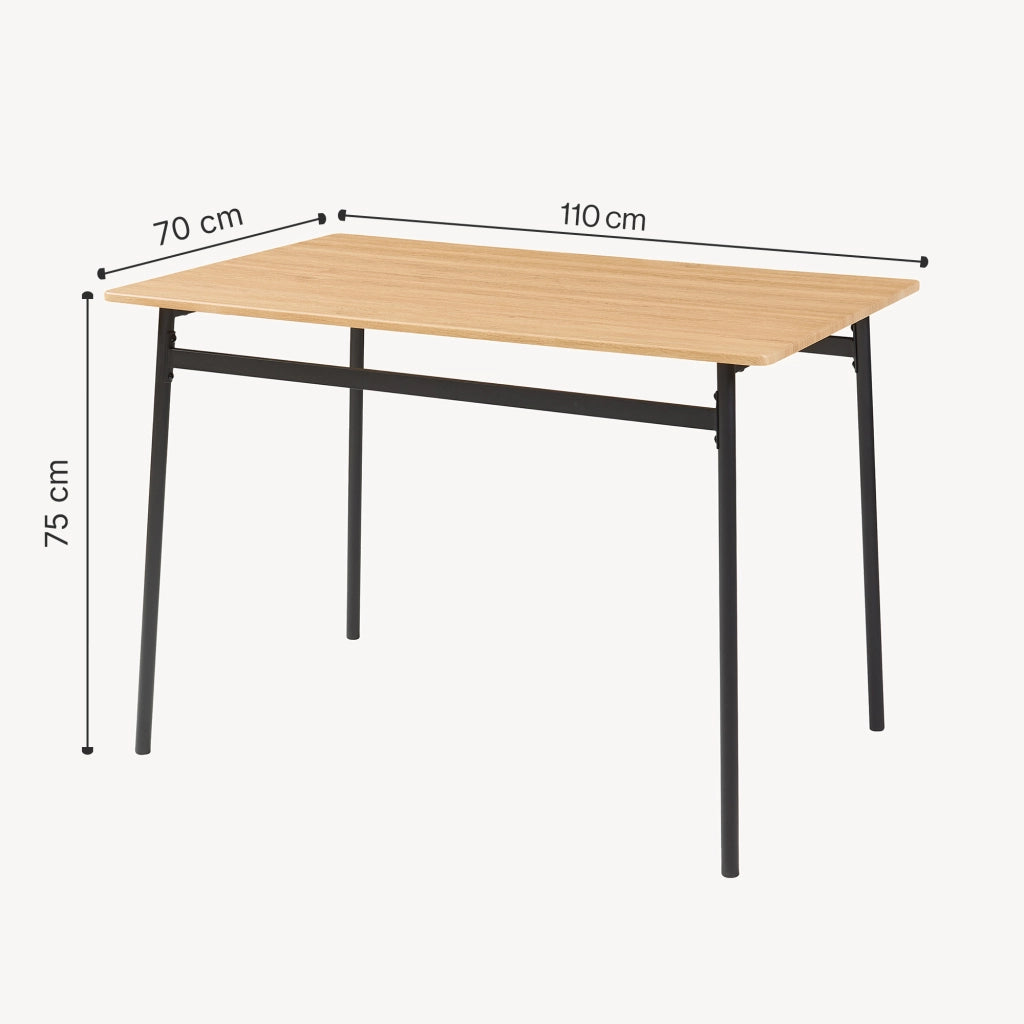 Set da Pranzo Pollenev Tavolo con Piano 100x70 cm e 4 Sedie - Effetto Rovere / Nero [en.casa]