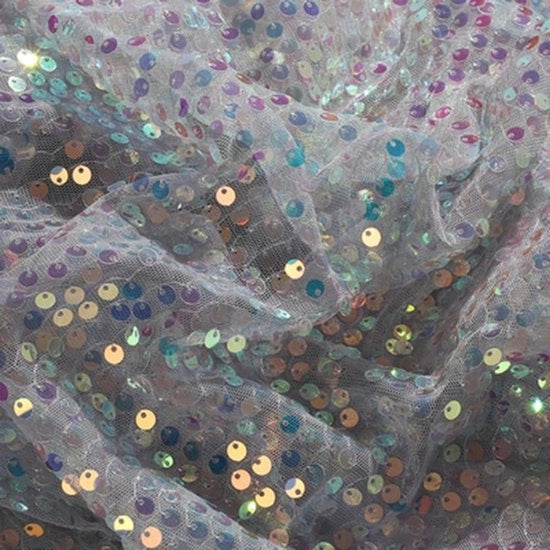 Tessuto a maglia 130 cm largo - Pailletti ricamati - Tela a maglia - Tela decorativa - Per abiti da sposa - A metro - Tela decorativa