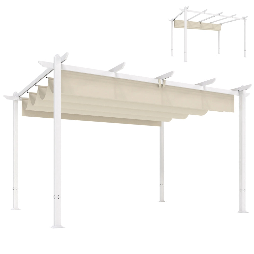 Pergola da Giardino con Tetto Rettrattile ¨C Zephmum ¨C Beige 390x297x227cm