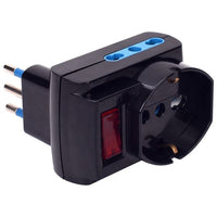 Poly Pool Adattatore MULTISIZE spina 10A, 1 presa 10/16A (standard italiano 10-16A e tedesco 16A 2P+T con terra laterale), 2 prese 10-16A, interruttore di sicurezza, CE