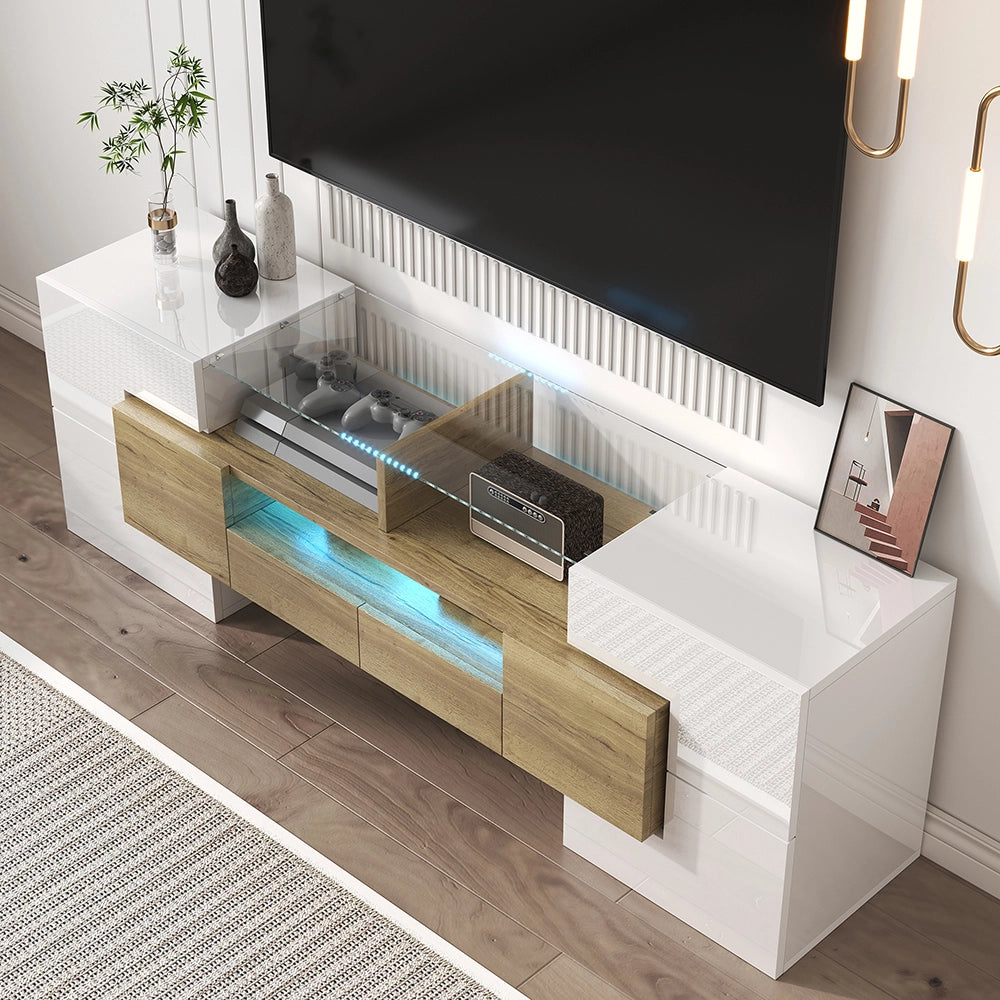 Mobile TV elegante - Xylo - 145cm bianco LED vetro