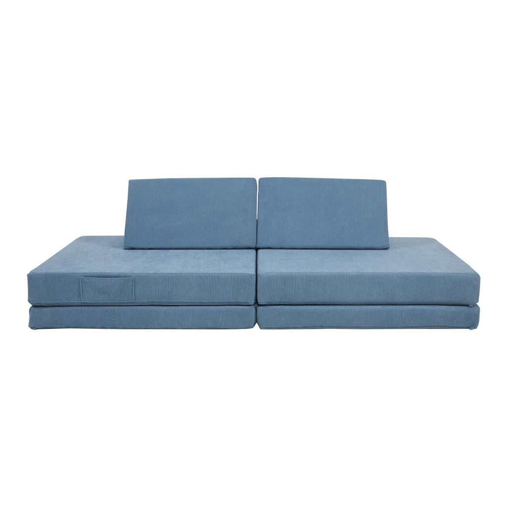 Divano Componibile per Bambini Norhulta Set Modulare Imbottito 150x66x46 cm Velluto a Coste Blu [en.casa]