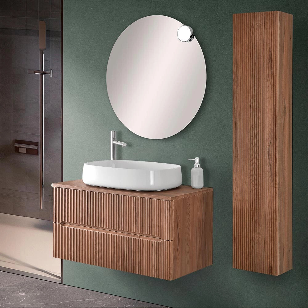 Mobile bagno sospeso cannettato 90 cm noce con top Bali