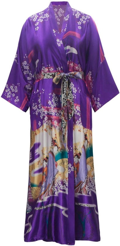 Kimono Badjas Donna Lungo 3XL Grandi Dimensioni Camicia da Camera Leggera Kimono Giapponese Yukata Sakura Ukiyoe Blu Scuro