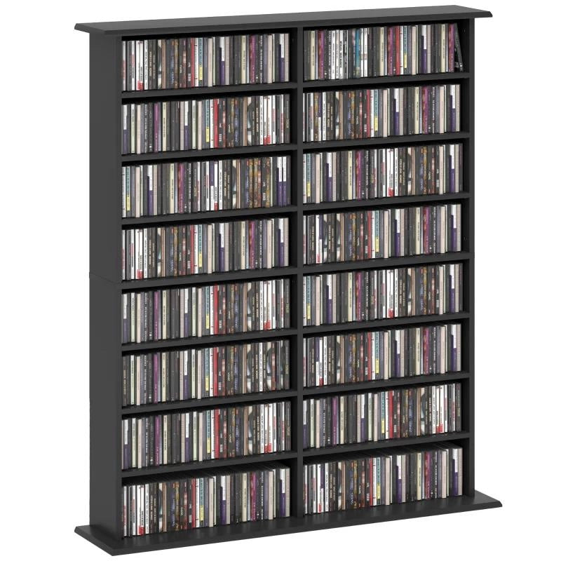 MOBILE LIBRERIA PORTA CD A 16 RIPIANI DAL DESIGN MODERNO IN LEGNO, 106.5X24X123.7 CM, NERO