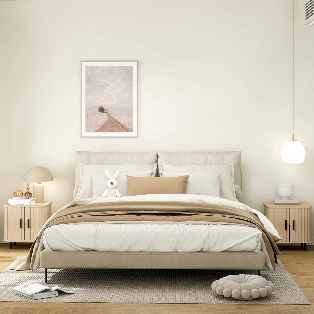 Set 2 Comodini Stile Nordico 48x40x48 cm in Legno Canettato Rovere e Nero