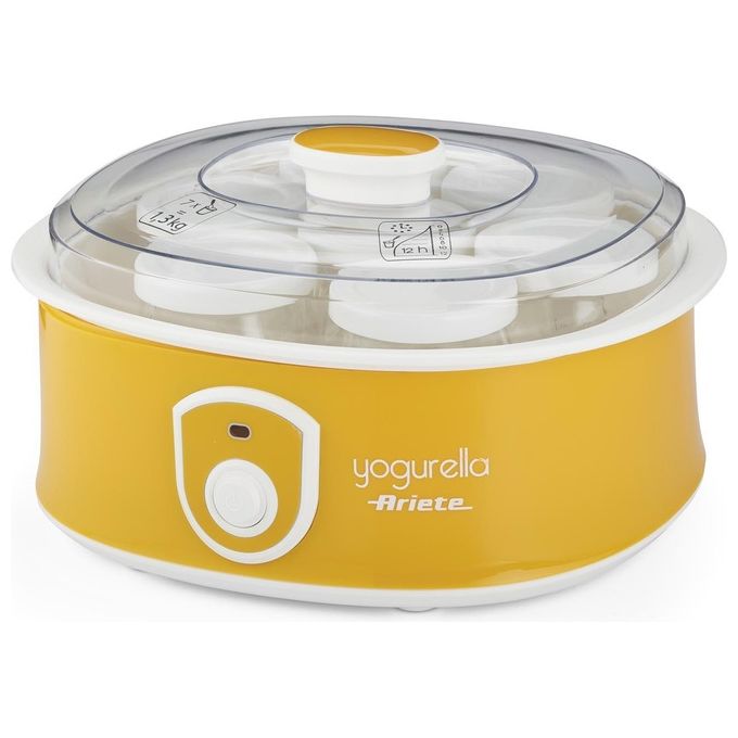 Ariete 617 Yogurella - Yogurtiera Elettrica - 7 vasetti in vetro - 1,3kg di yogurt fatto in casa - 20 Watt - Bianco e Giallo