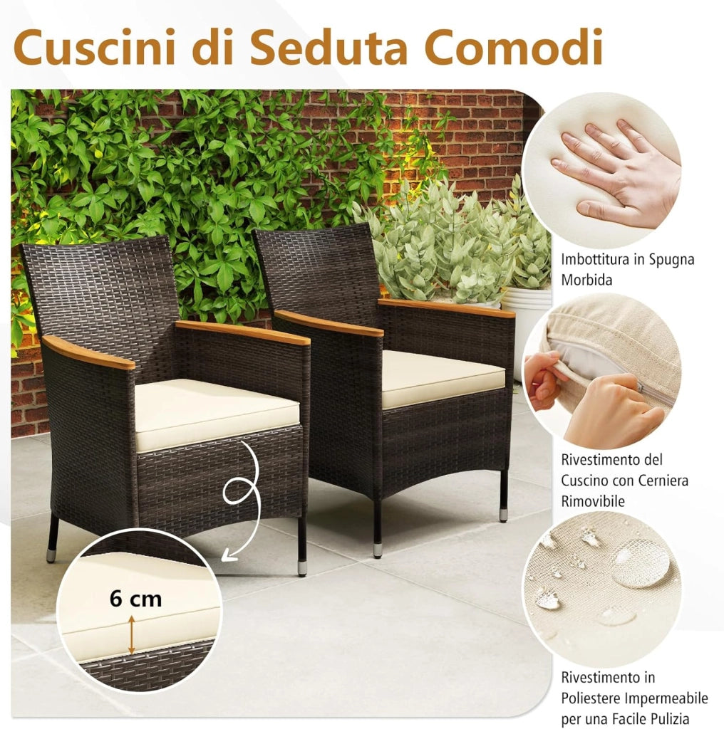 9 Pezzi Set di Mobili da Giardino, Set di Mobili in Rattan PE con Cuscini Rimovibili, 8 Sedie Impilabile e 1 Tavolo, per Giardino Piscina e Cortile