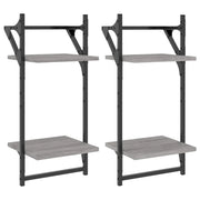 2 pz Mensole a Parete | Scaffale Parete | Ripiano a parete con Aste Grigio Sonoma 30x25x65 cm