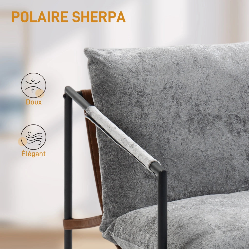 Poltrona imbottita in velluto ¨C zephmum ¨C grigio 77x91x80