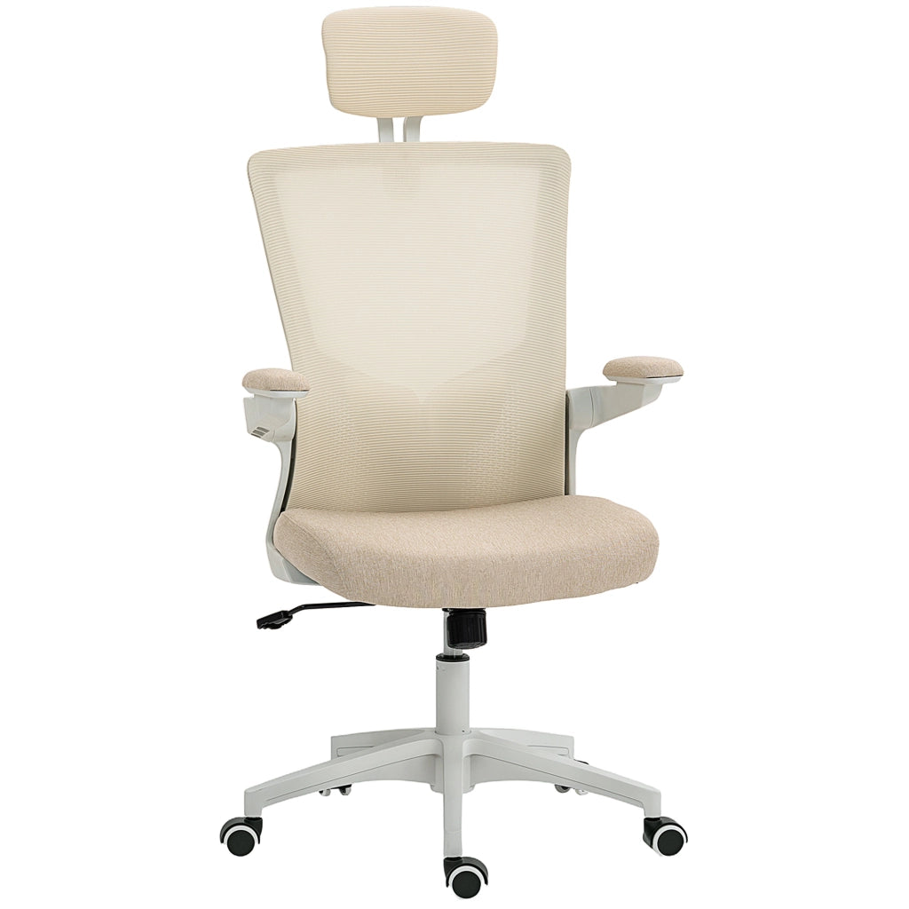 Sedia da ufficio ergonomica ¨C zephmum ¨C beige, braccioli reclinabili, supporto lombare, 60x63x120cm