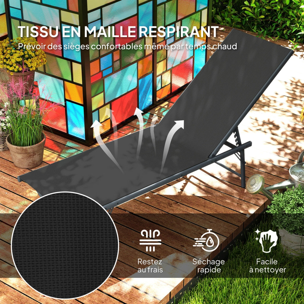 Sedia a sdraio pieghevole con textilene per esterno ¨C zephmum ¨C 54x164x84 cm nero