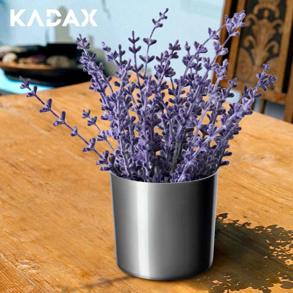 Vaso da fiori rotondo in plastica KADAX, 12,5 cm, colore argento.
