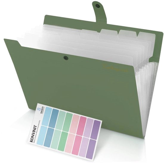 Documentenmap A4 Uitbreidbaar con 8 Vestiari, Organizzatore di Documenti con Etichette Colorate, Sistema di Cartelloni con 8 Comparti, Grande Capacità