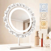 ZMH Specchio da trucco illuminato LED da tavolo per interni Rotondo Hollywood 30x38cm Specchio per toeletta