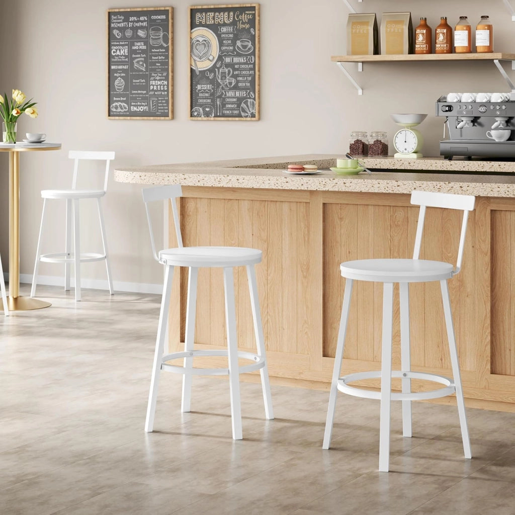 Sgabelli Cucina Set di 6, Sgabelli da Bar per Colazione, con Poggiapiedi e Schienale, Struttura in Metallo, Bianco