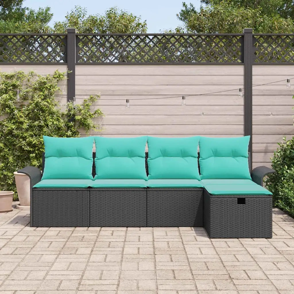 Set Divano da Giardino 5 pcs Nero e Turchese polyrattan 3358865