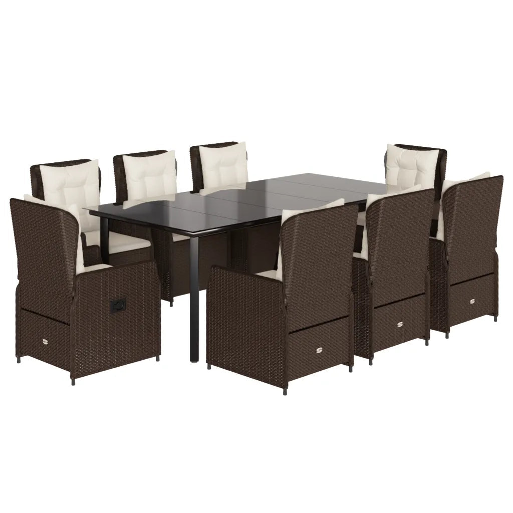 Set da Pranzo da Giardino 9pz con Cuscini Marrone in Polyrattan 3262853