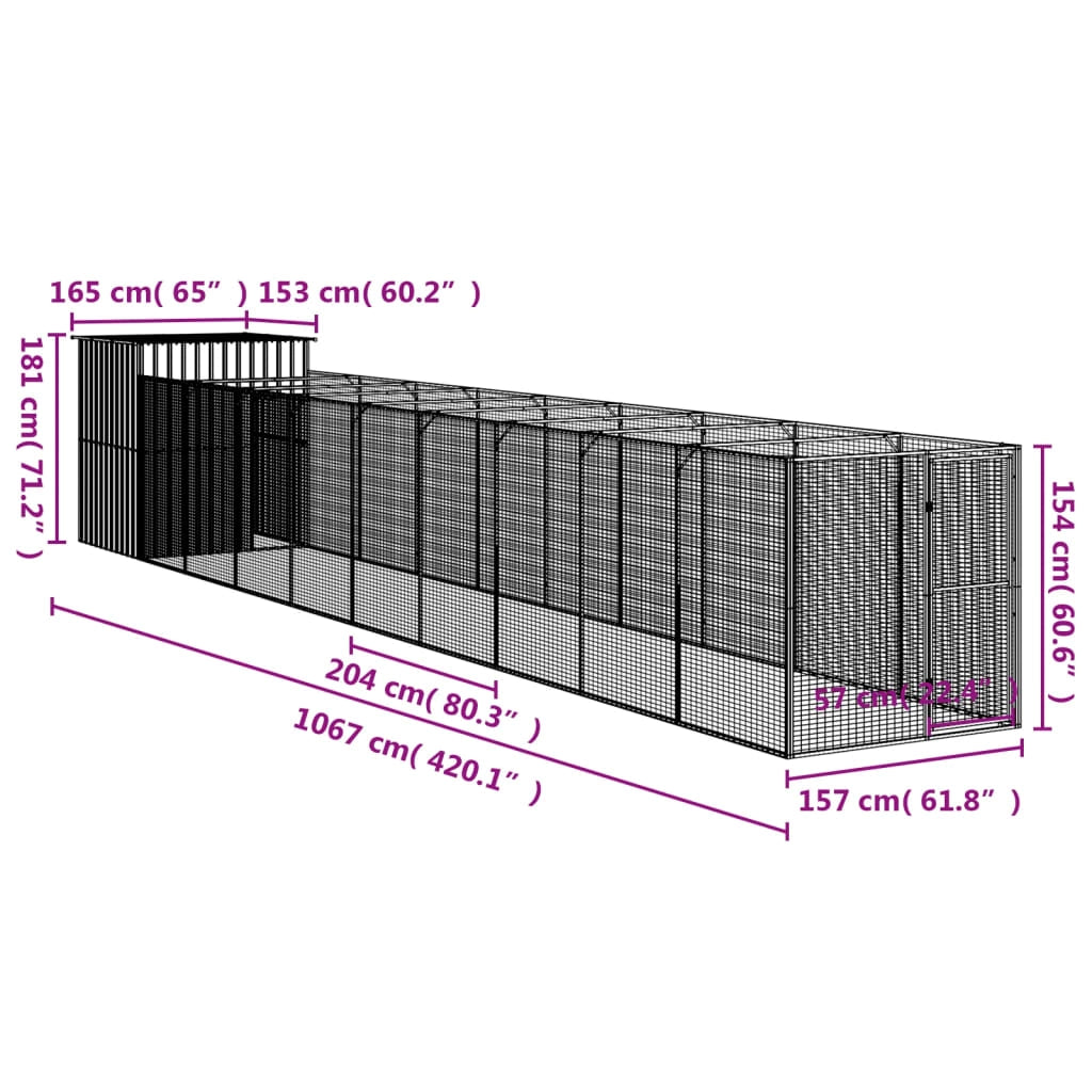 Cuccia per cani con recinto 165 x 1067 x 181 cm antracite 02_0043470