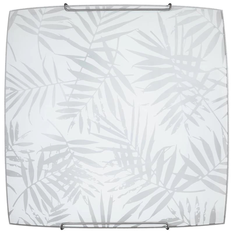 PLAFONIERA 1XE27 VANESSA1 X E27 GANCI CROMATI PIASTRA IN VETRO BIANCO DECORATO CON FOGLIE 30X30 CM