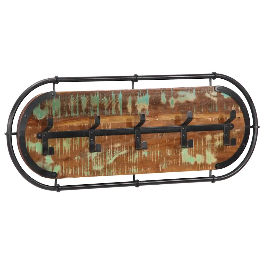 vidaXL Appendiabiti da Parete con 5 Ganci in Legno Massello Recupero