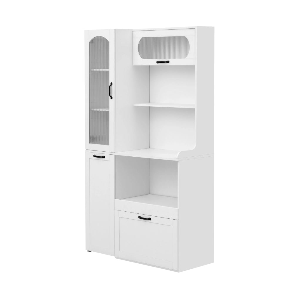 Highboard con ripiani regolabili, cassetti e vetro rigato ¨C Xylo ¨C Bianco
