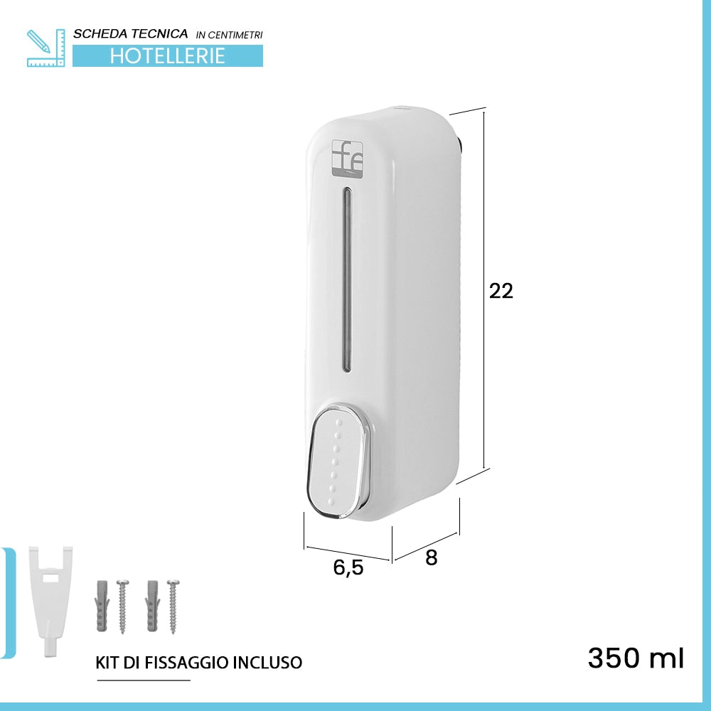 Dispenser sapone liquido a muro bianco da 350 ml con fissaggi inclusi